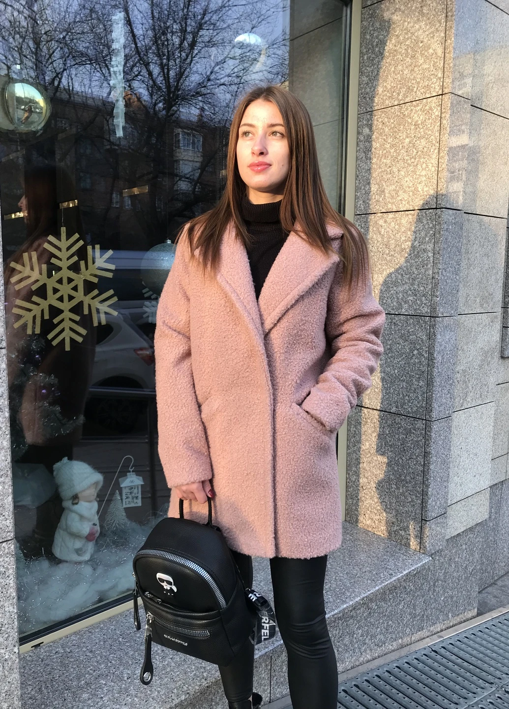Двубортне пальто букле з додаванням шерсті мокко 42-44 Guseva Wear (252532192)