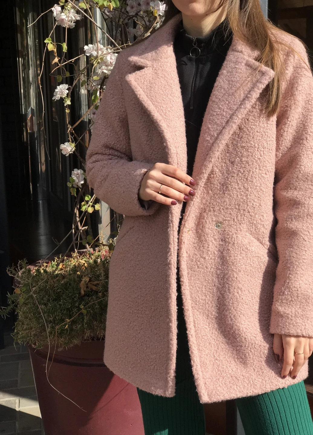 Двубортне пальто букле з додаванням шерсті мокко 42-44 Guseva Wear (252532192)
