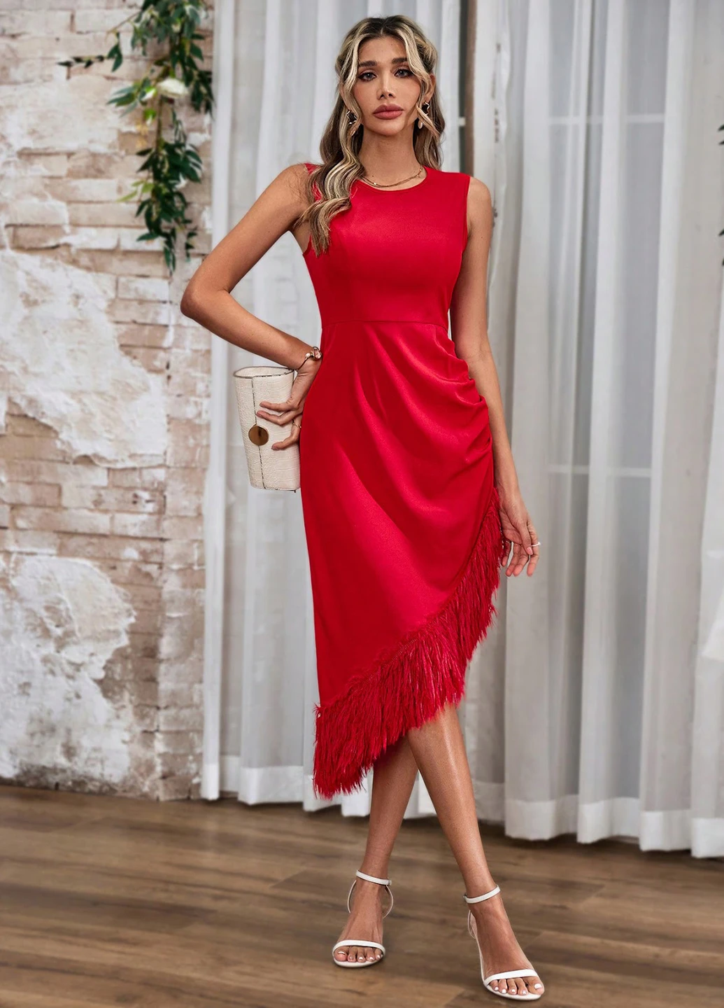 Красное кэжуал платье SHEIN однотонное