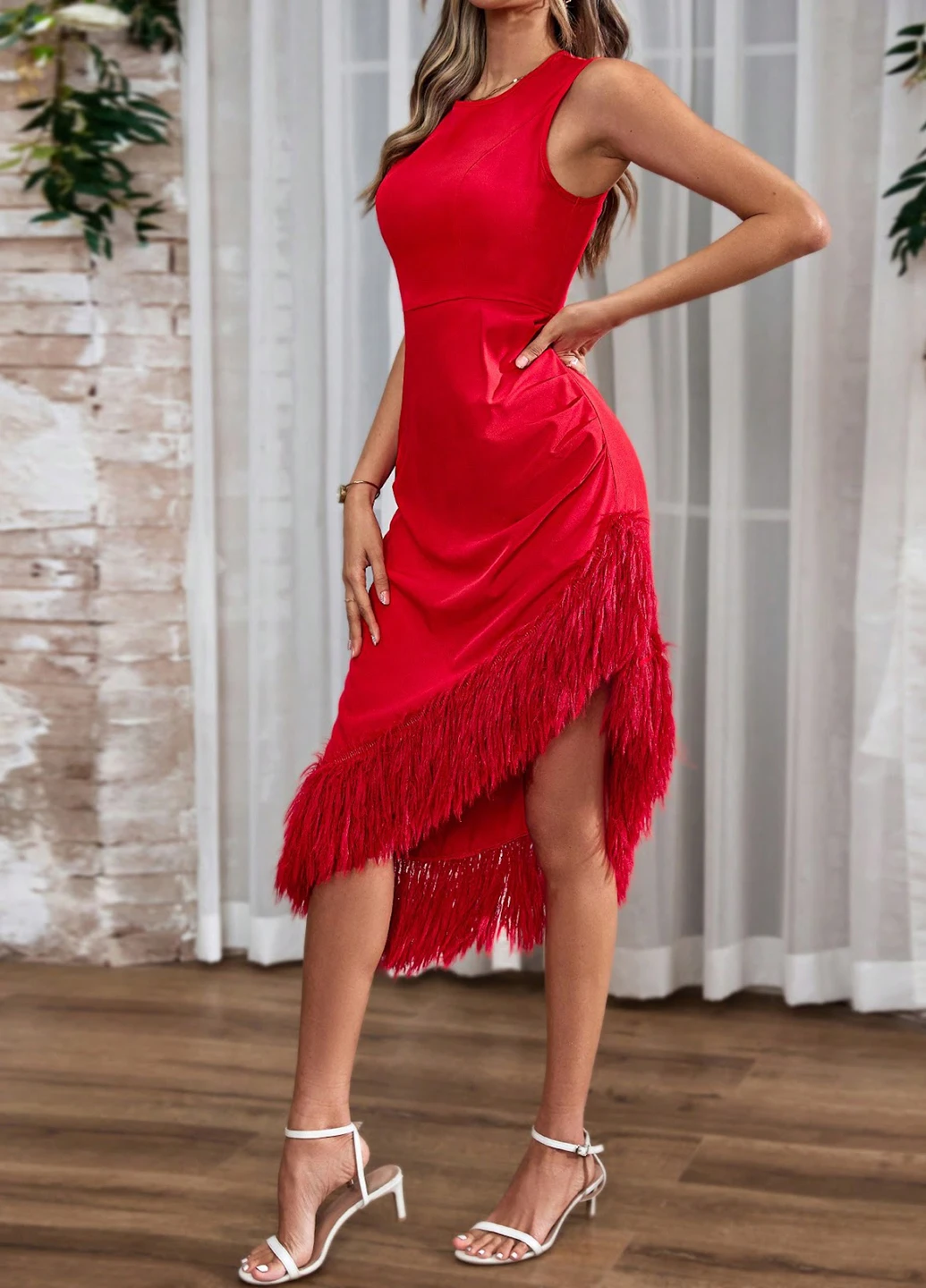 Красное кэжуал платье SHEIN однотонное