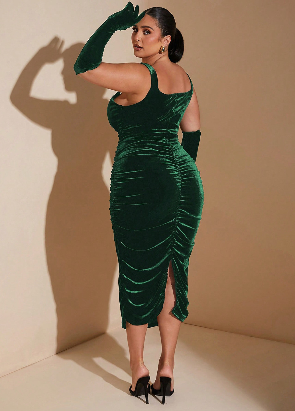 Темно-зеленое вечернее платье силуэтная SHEIN однотонное