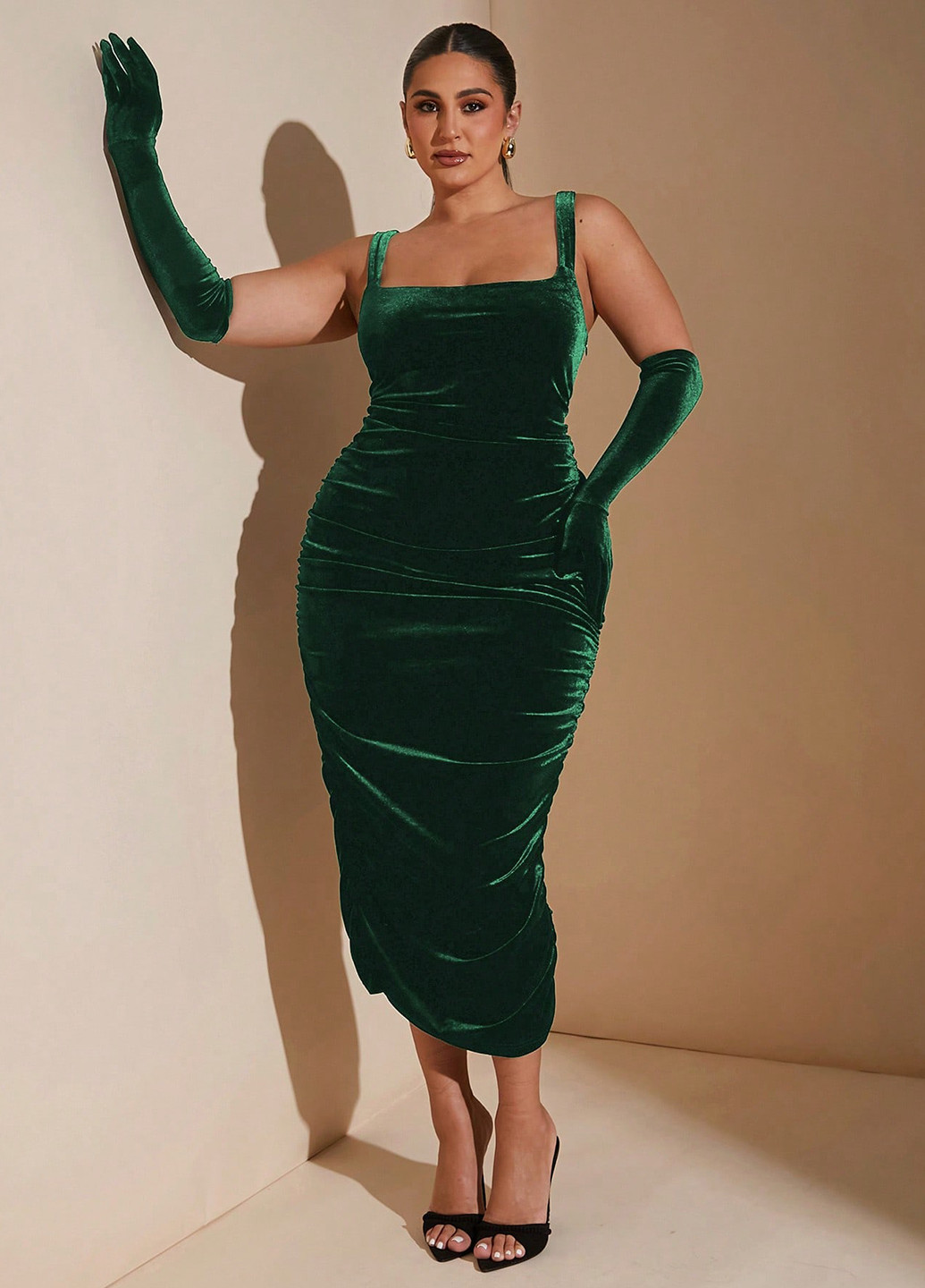 Темно-зеленое вечернее платье силуэтная SHEIN однотонное