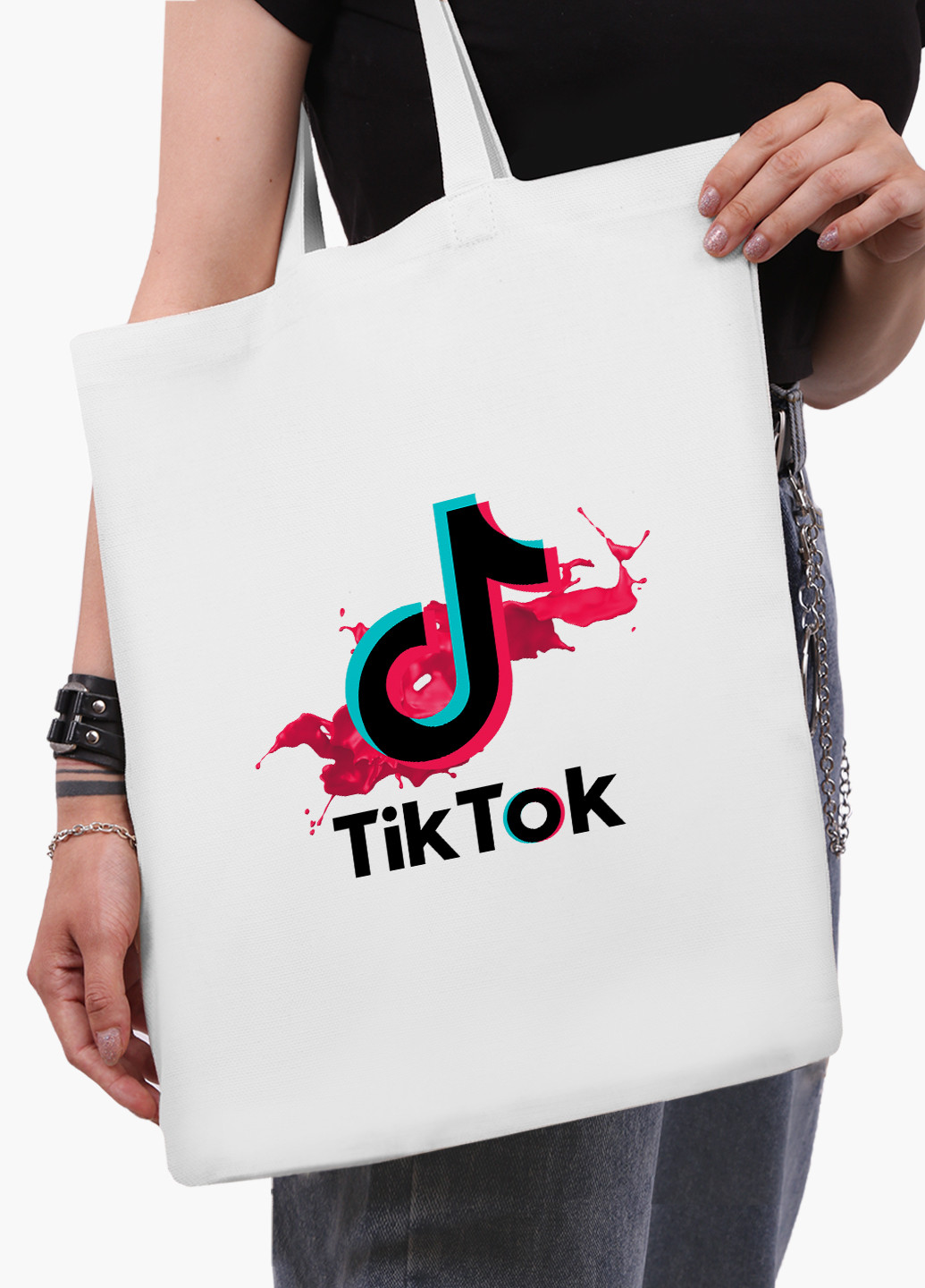 Еко сумка шоппер біла ТікТок (TikTok) (9227-1943-WT-2) екосумка шопер 41*35 см MobiPrint (219111103)