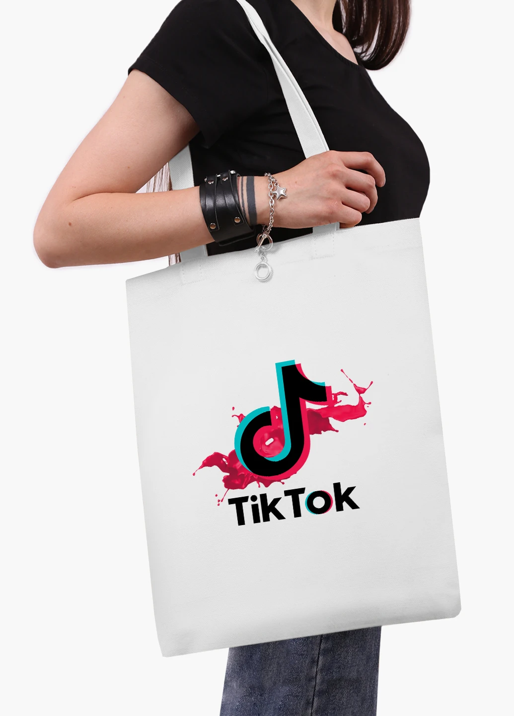 Еко сумка шоппер біла ТікТок (TikTok) (9227-1943-WT-2) екосумка шопер 41*35 см MobiPrint (219111103)