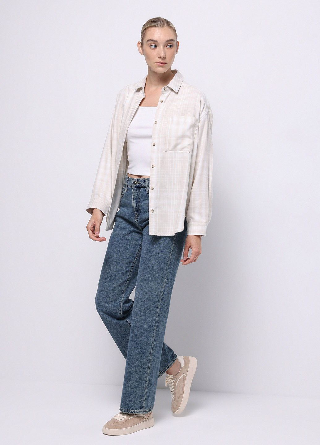 Светло-бежевая кэжуал рубашка в клетку Colin's