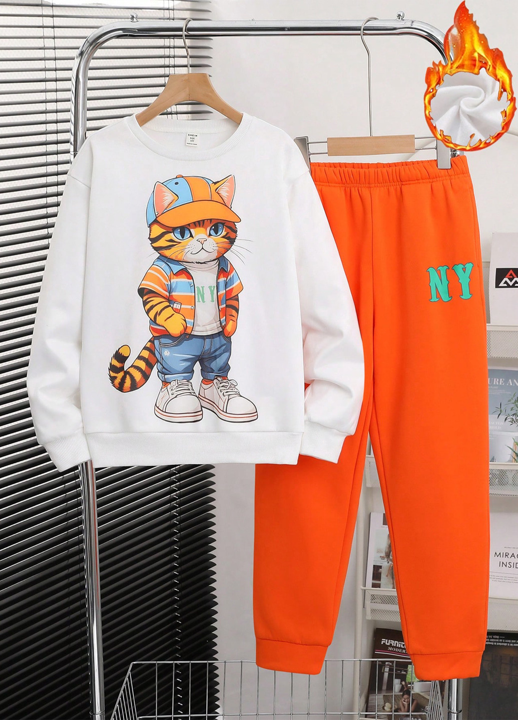 Оранжевый демисезонный комплект (свитшот, брюки) SHEIN