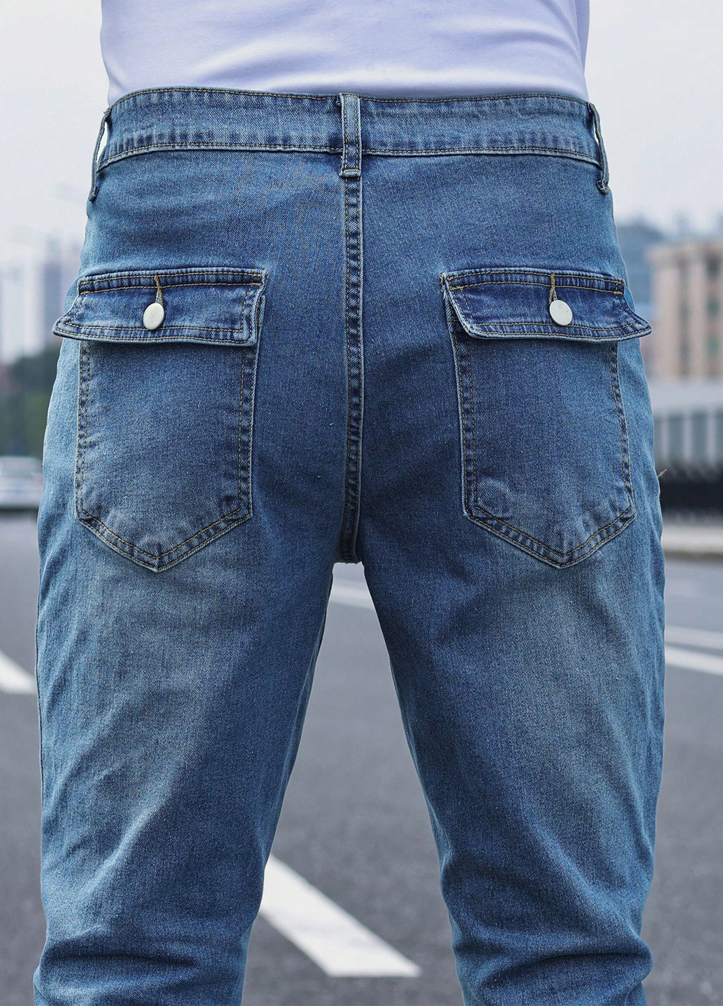 Синие демисезонные слим джинсы SHEIN