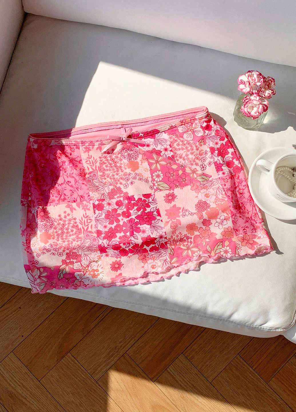 Розовая кэжуал цветочной расцветки юбка SHEIN а-силуэта (трапеция)