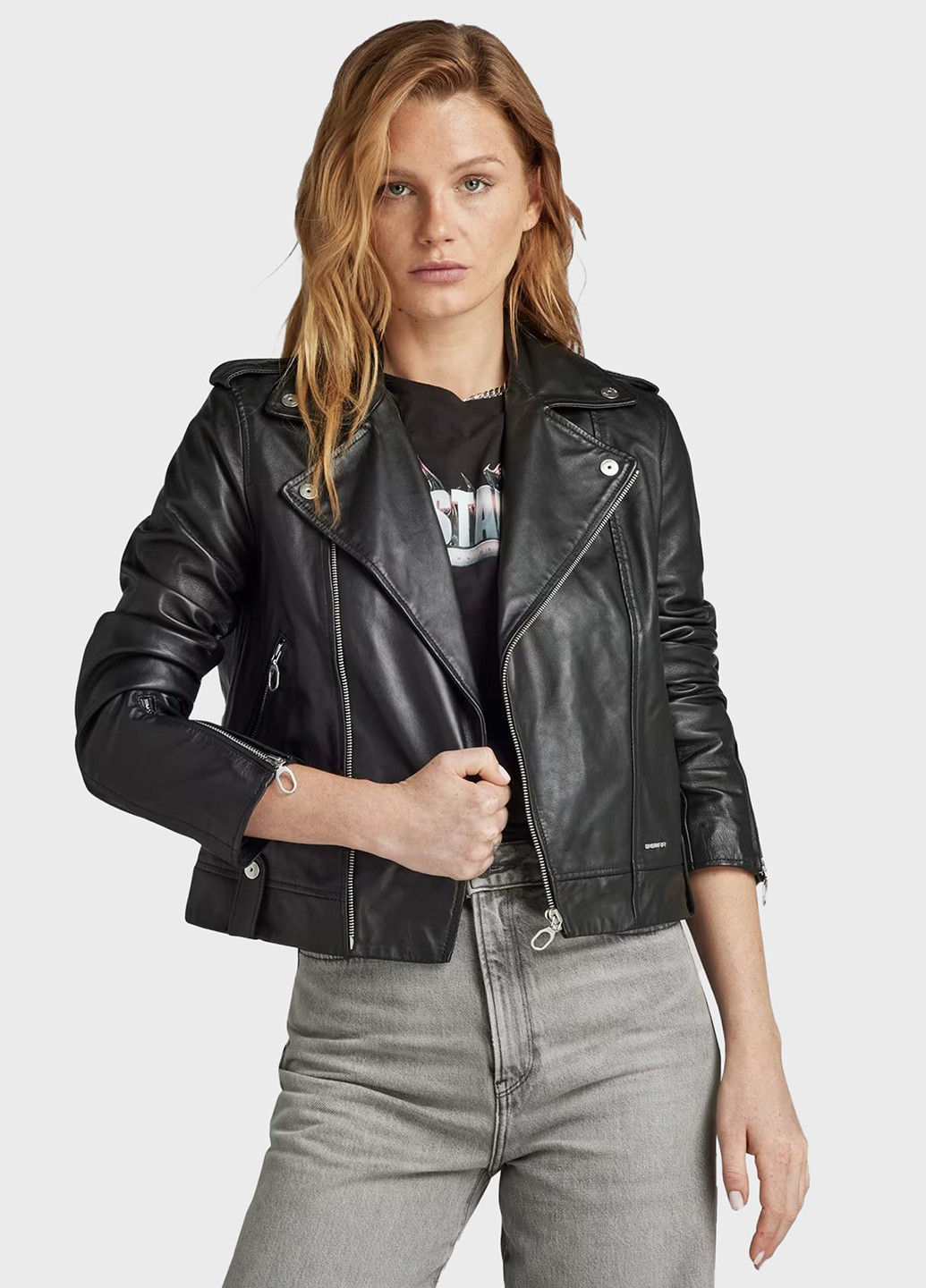 Чорна демісезонна куртка шкіряна косуха G-Star Raw