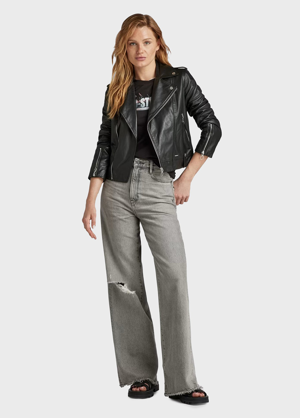 Чорна демісезонна куртка шкіряна косуха G-Star Raw