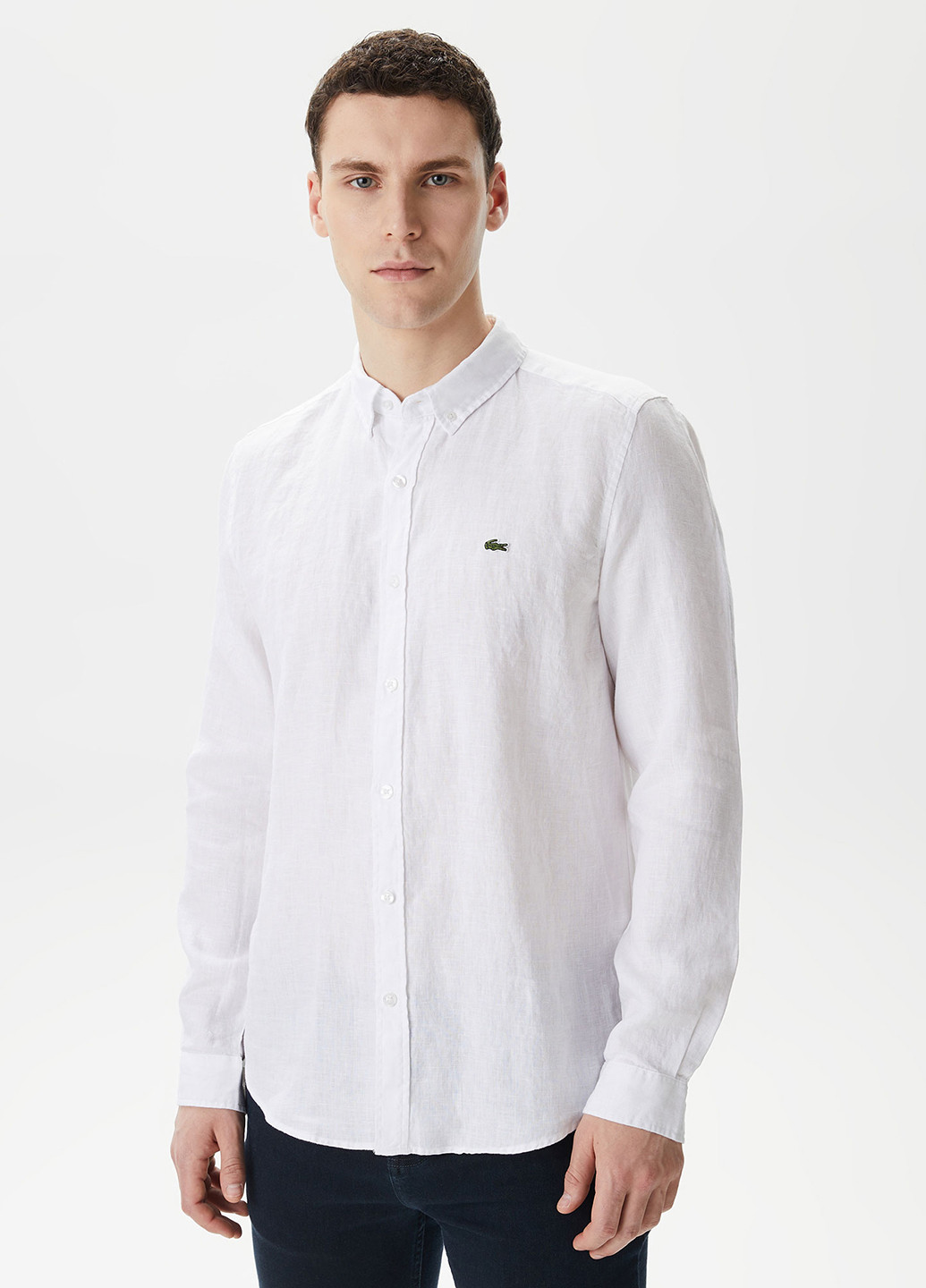 Белая кэжуал, классическая рубашка однотонная Lacoste