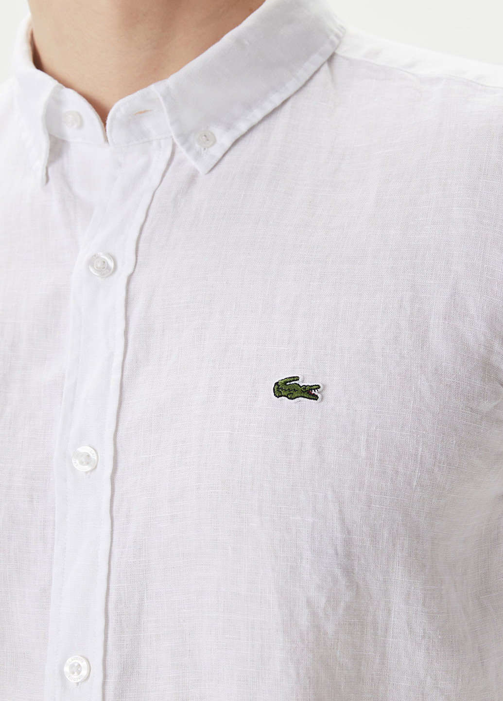 Белая кэжуал, классическая рубашка однотонная Lacoste