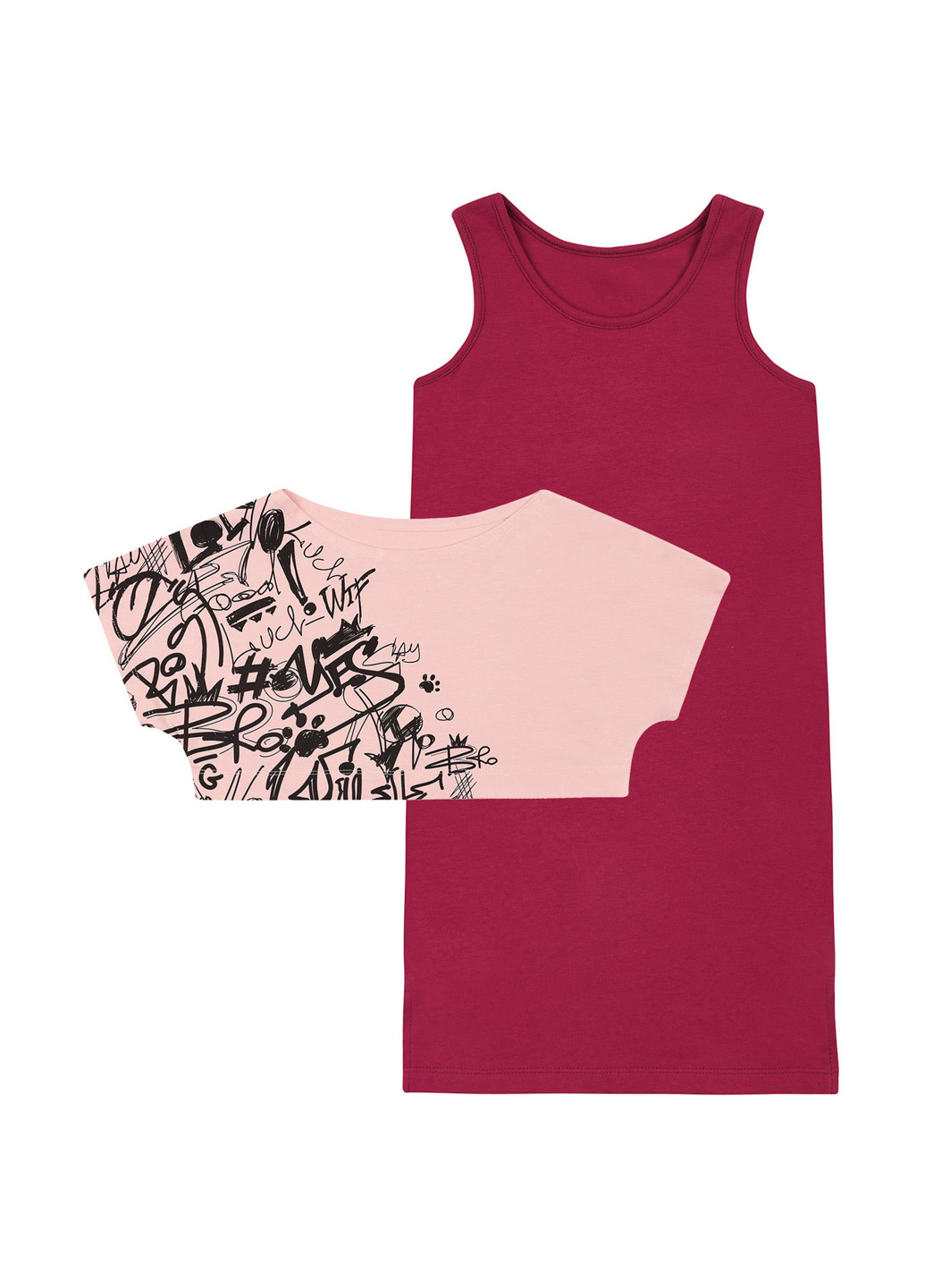Темно-бордовый летний комплект (сарафан, футболка) Z16