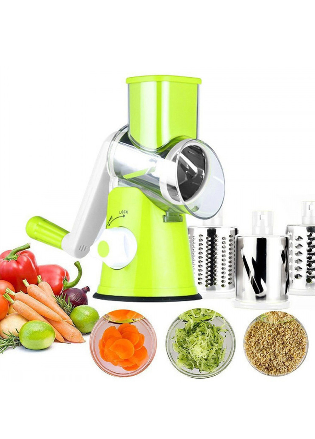 Многофункциональная овощерезка-терка, механический мультислайсер для овощей и фруктов с 3 насадками UFT VC3 (252395175)