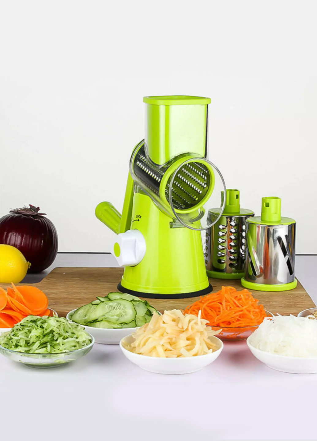 Многофункциональная овощерезка-терка, механический мультислайсер для овощей и фруктов с 3 насадками UFT VC3 (252395175)