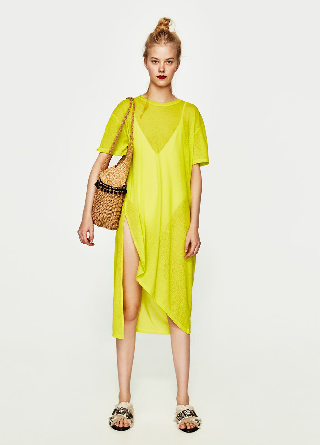 Лимонное кэжуал платье Zara однотонное