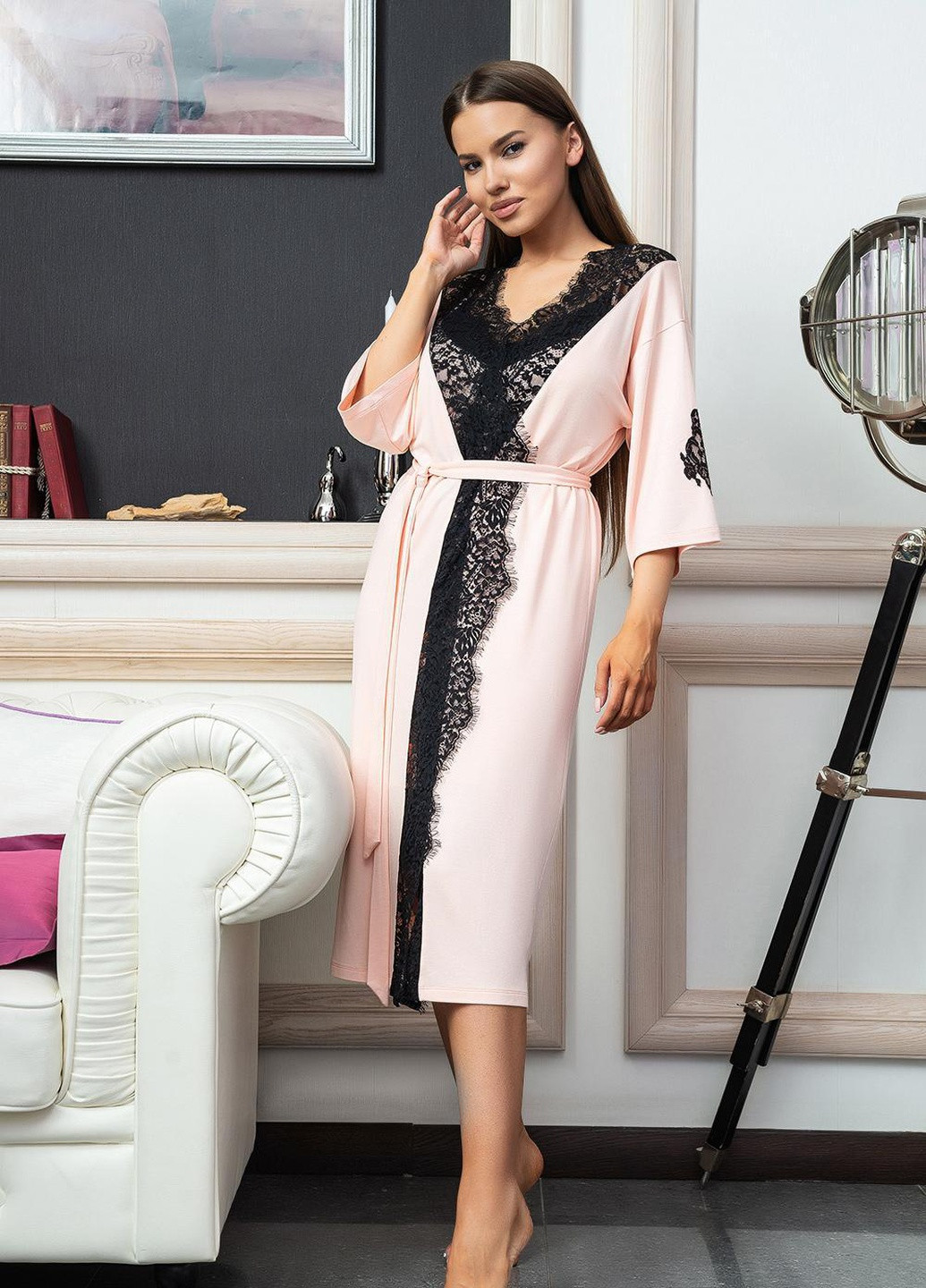 Халат жіночий XXL персиковий 03106 Effetto (254797175)