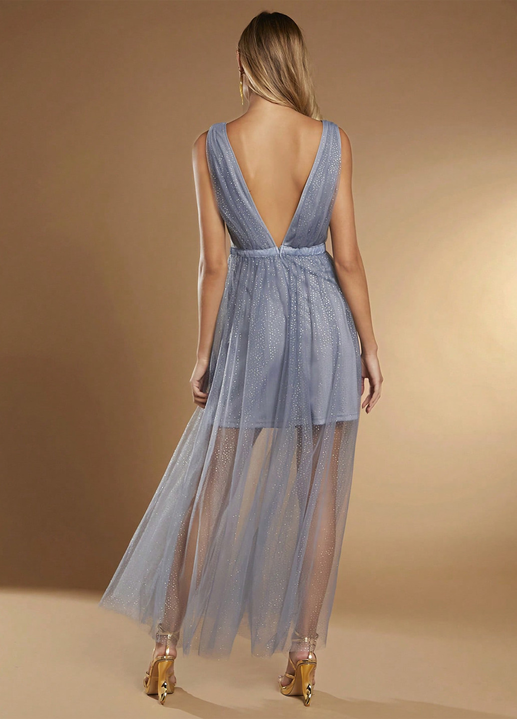 Серо-голубое праздничный, вечернее платье SHEIN однотонное