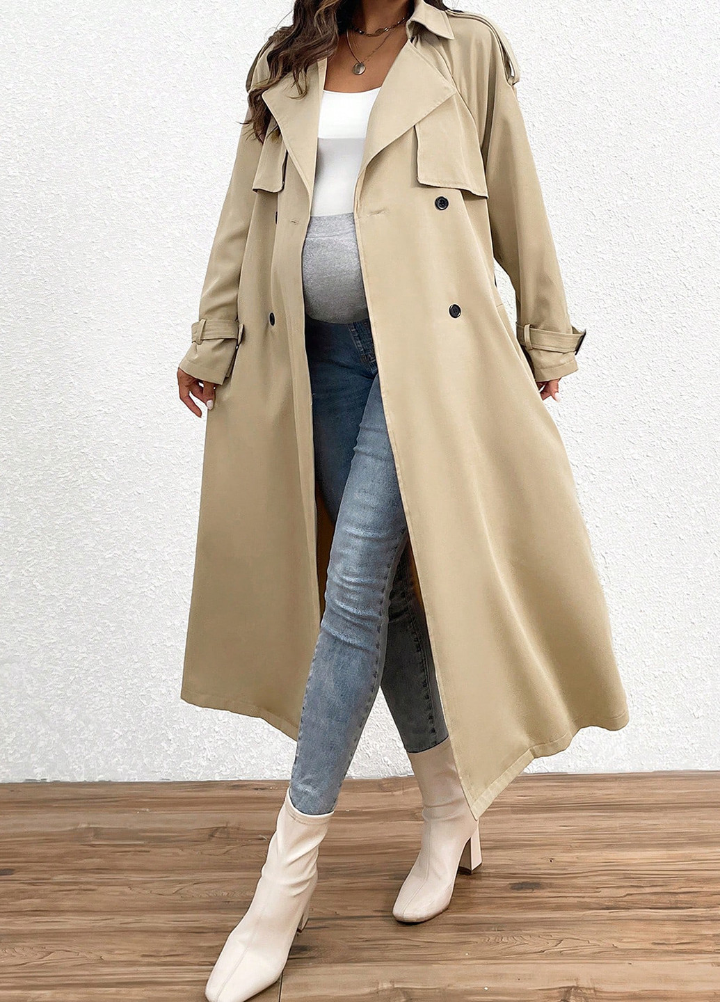 Плащ для вагітних SHEIN тренчкот на гудзиках демісезон (341286302)