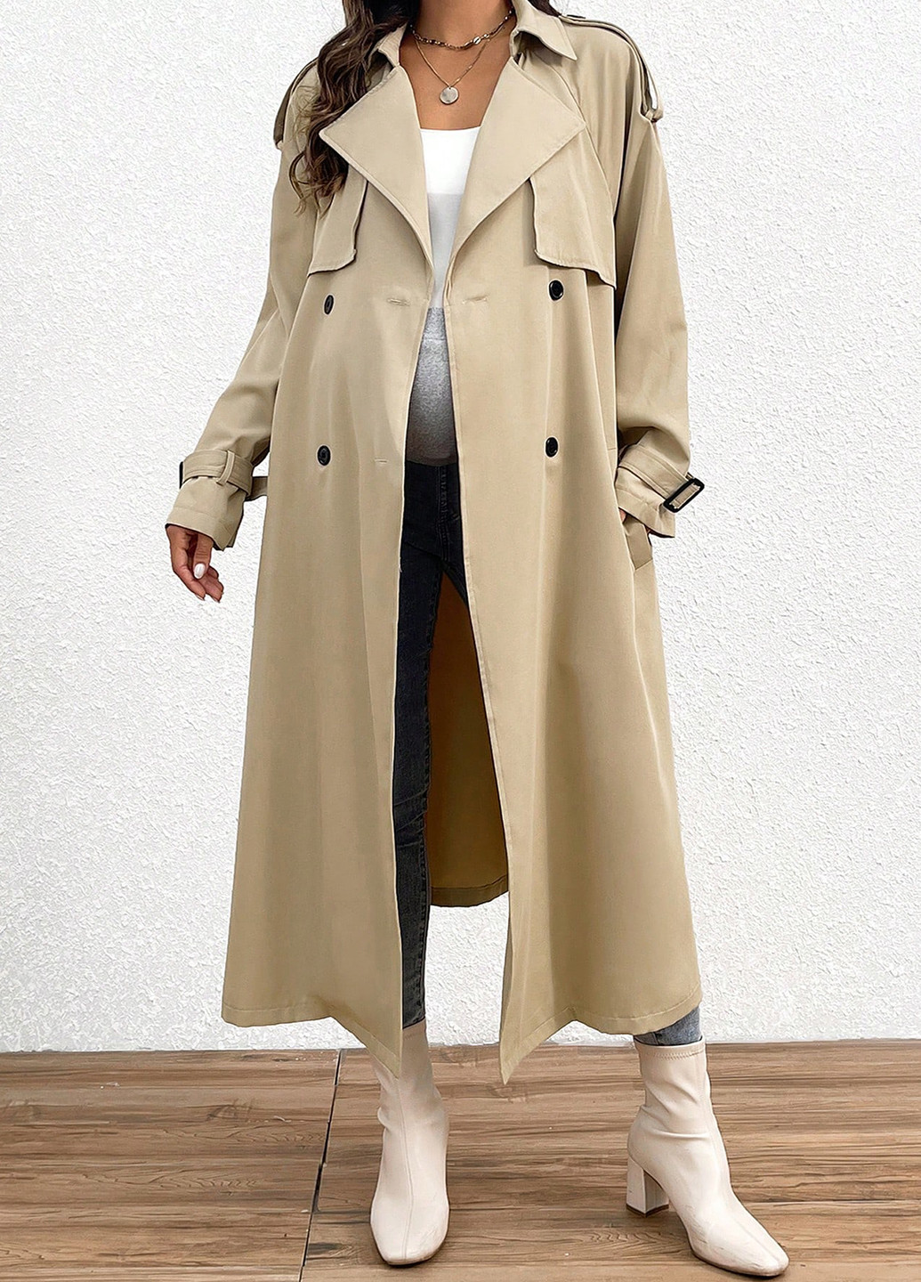 Плащ для вагітних SHEIN тренчкот на гудзиках демісезон (341286302)