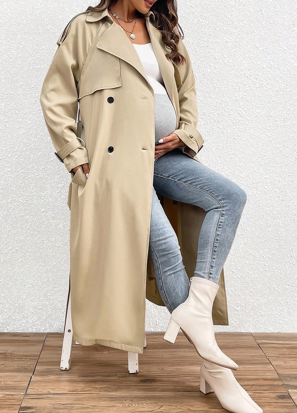 Плащ для вагітних SHEIN тренчкот на гудзиках демісезон (341286302)