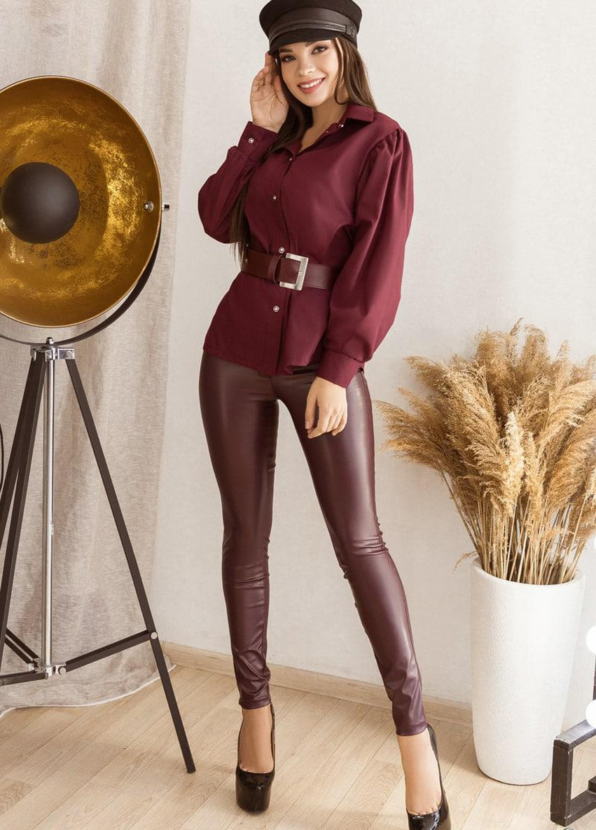 Женский костюм из брюк и свободной рубашки цвета марсала р.42/44 374386 New Trend (255275424)