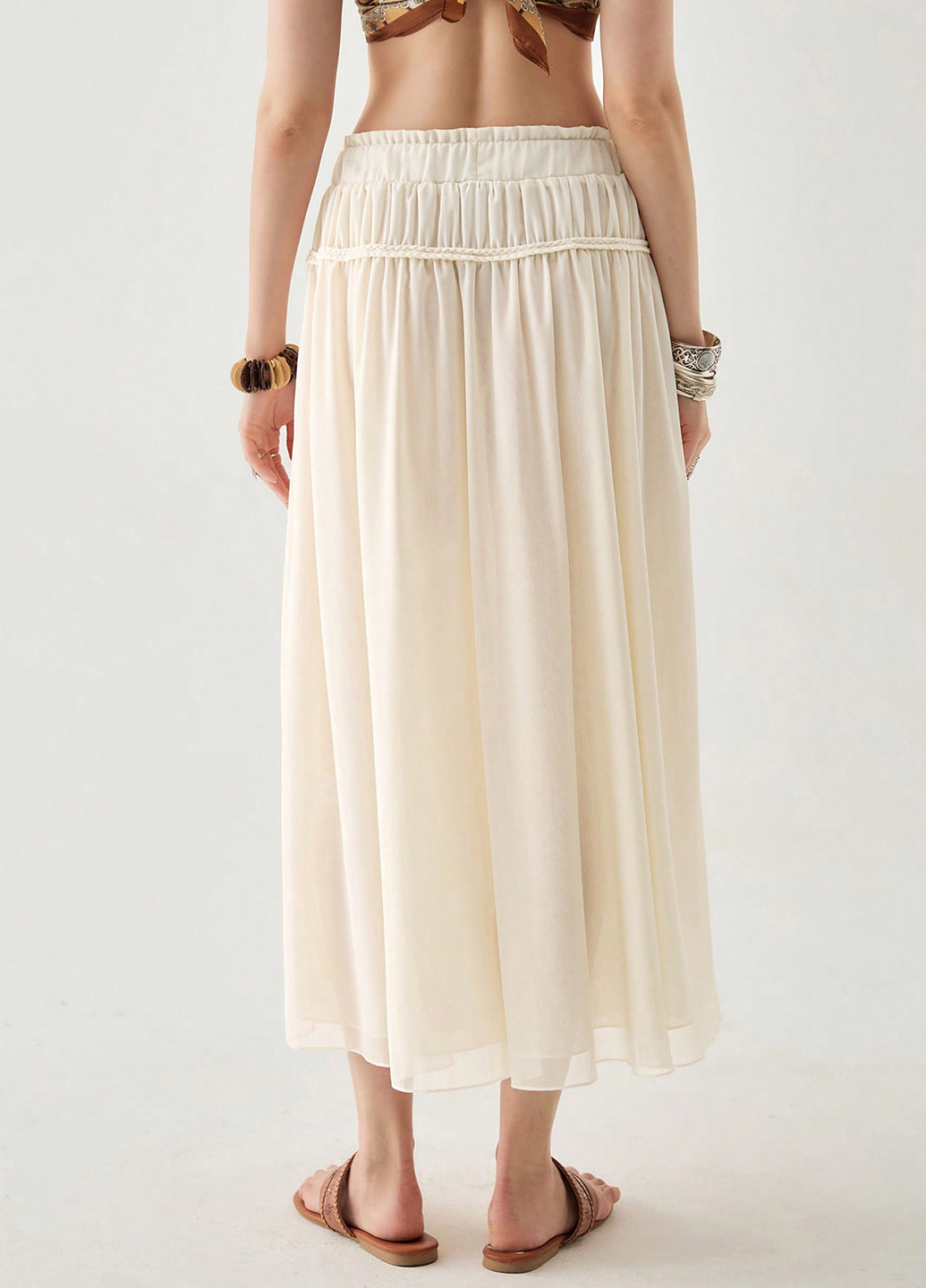 Кремовая кэжуал однотонная юбка SHEIN а-силуэта (трапеция)