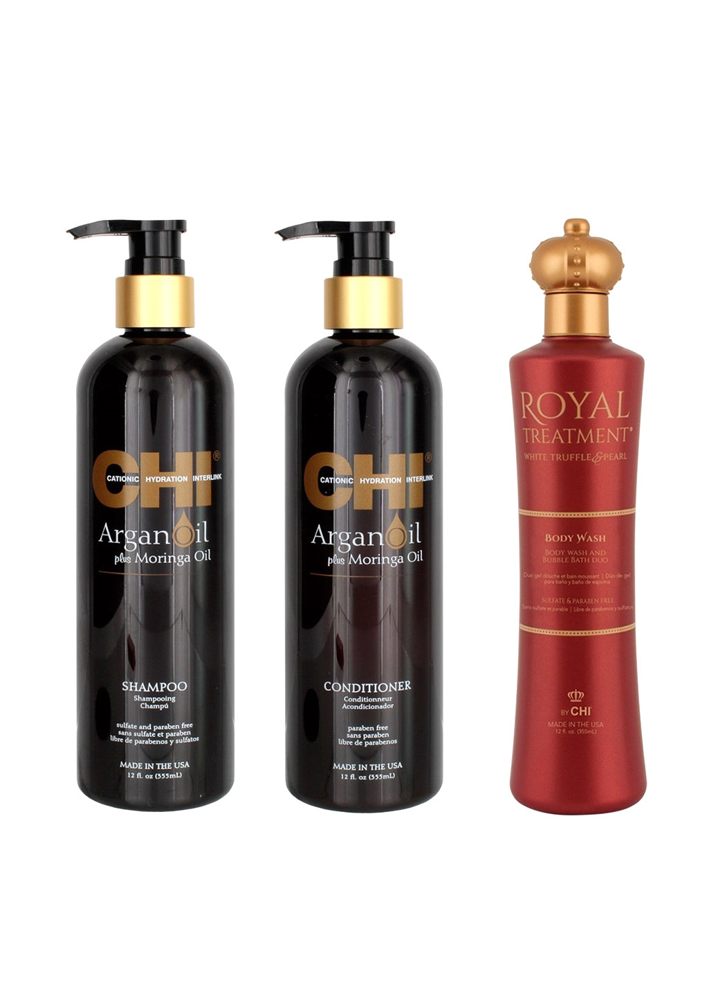 Набір Argan Oil (шампунь 355 мл, кондиціонер 355 мл, гель 355 мл) CHI (34758118)