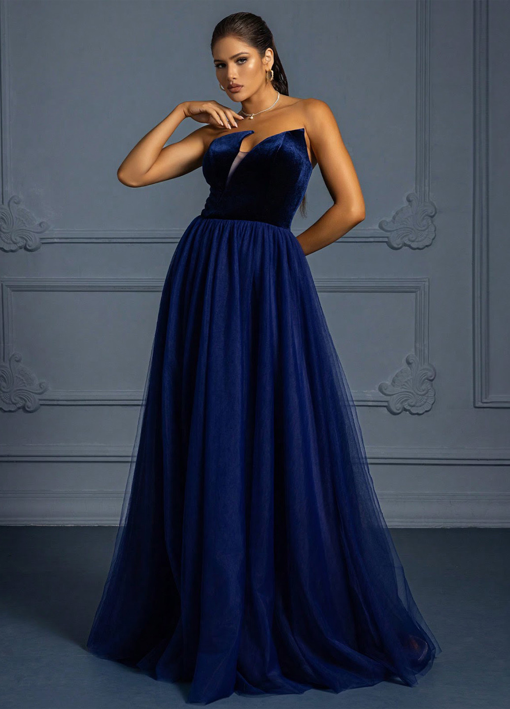 Індиго вечірня сукня бандо SHEIN однотонна