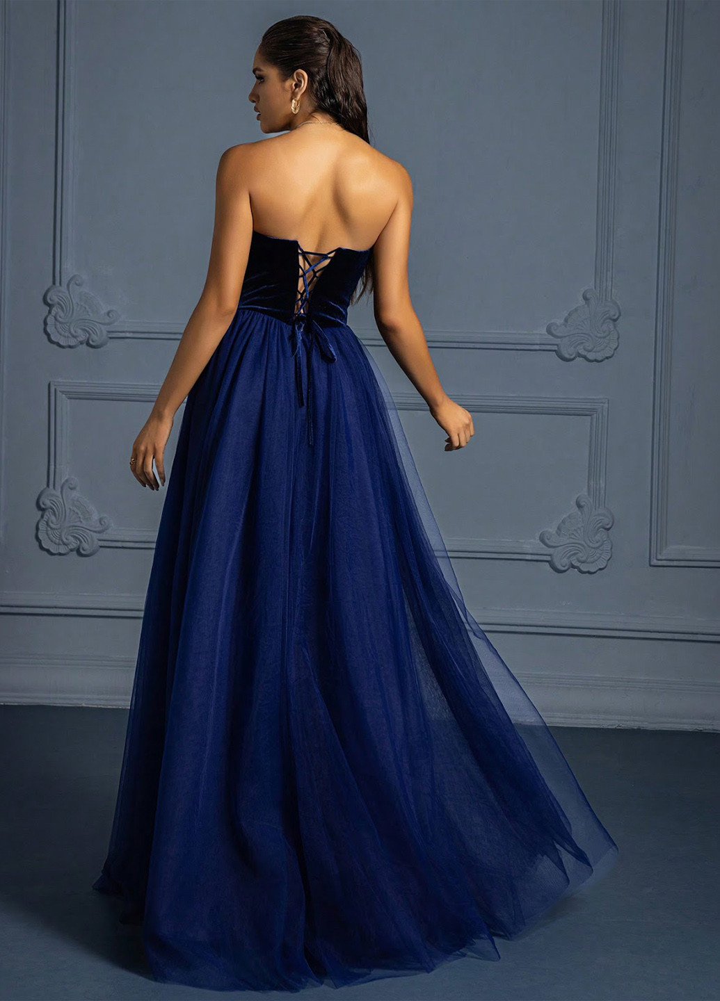 Індиго вечірня сукня бандо SHEIN однотонна