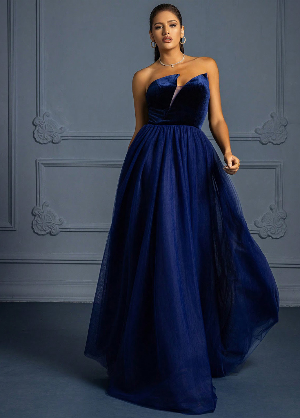 Індиго вечірня сукня бандо SHEIN однотонна