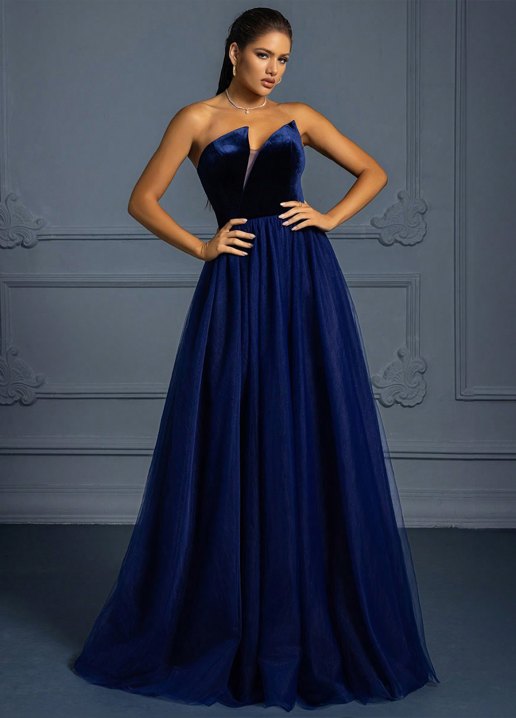 Індиго вечірня сукня бандо SHEIN однотонна