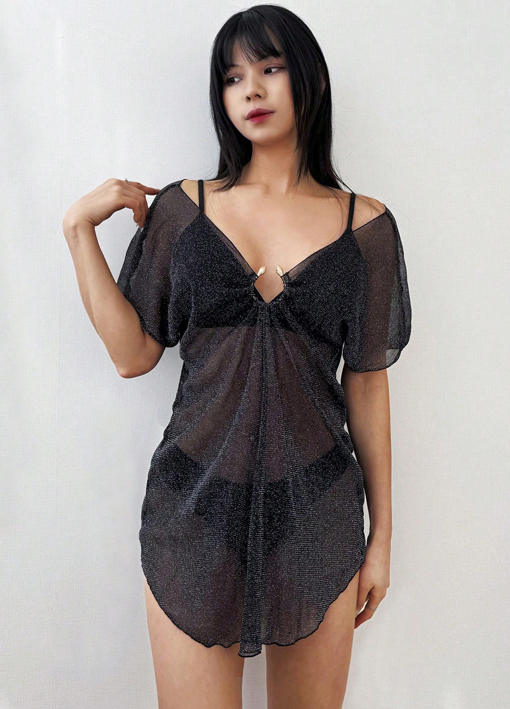 Чорна пляжна сукня а-силует SHEIN однотонна