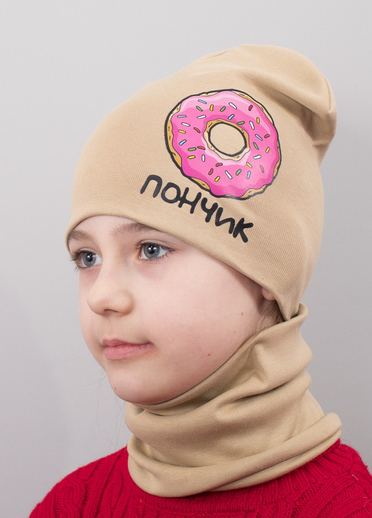 Дитяча шапка з хомутом КАНТА "Пончик" розмір 48-52 беж (OC-821) Канта (220180426)