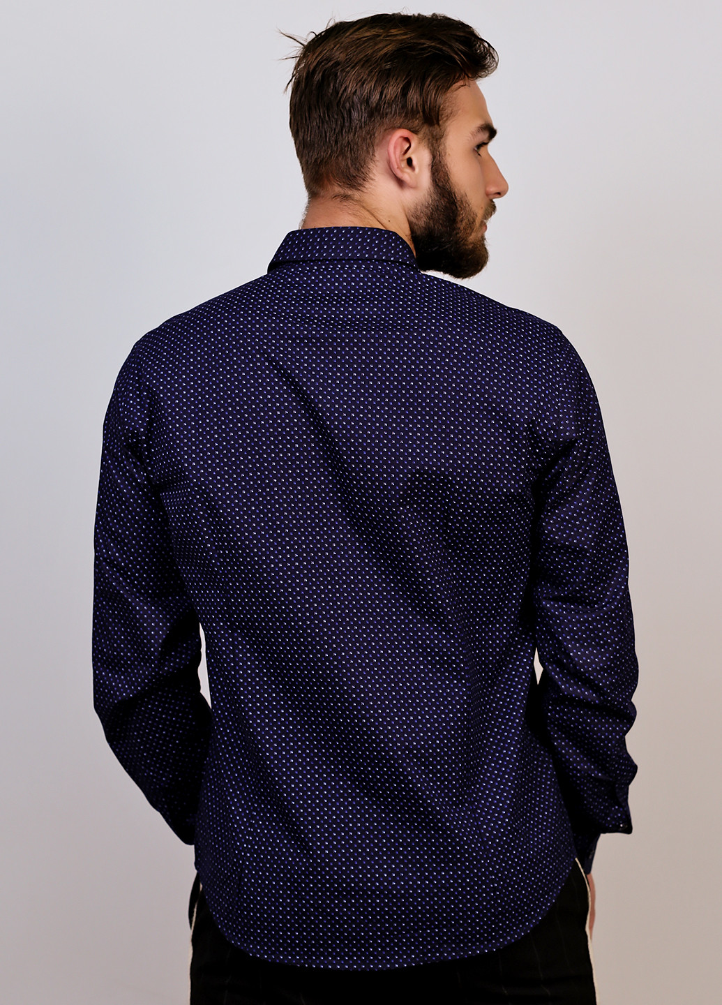 Темно-синяя кэжуал рубашка с геометрическим узором New Way с длинным рукавом