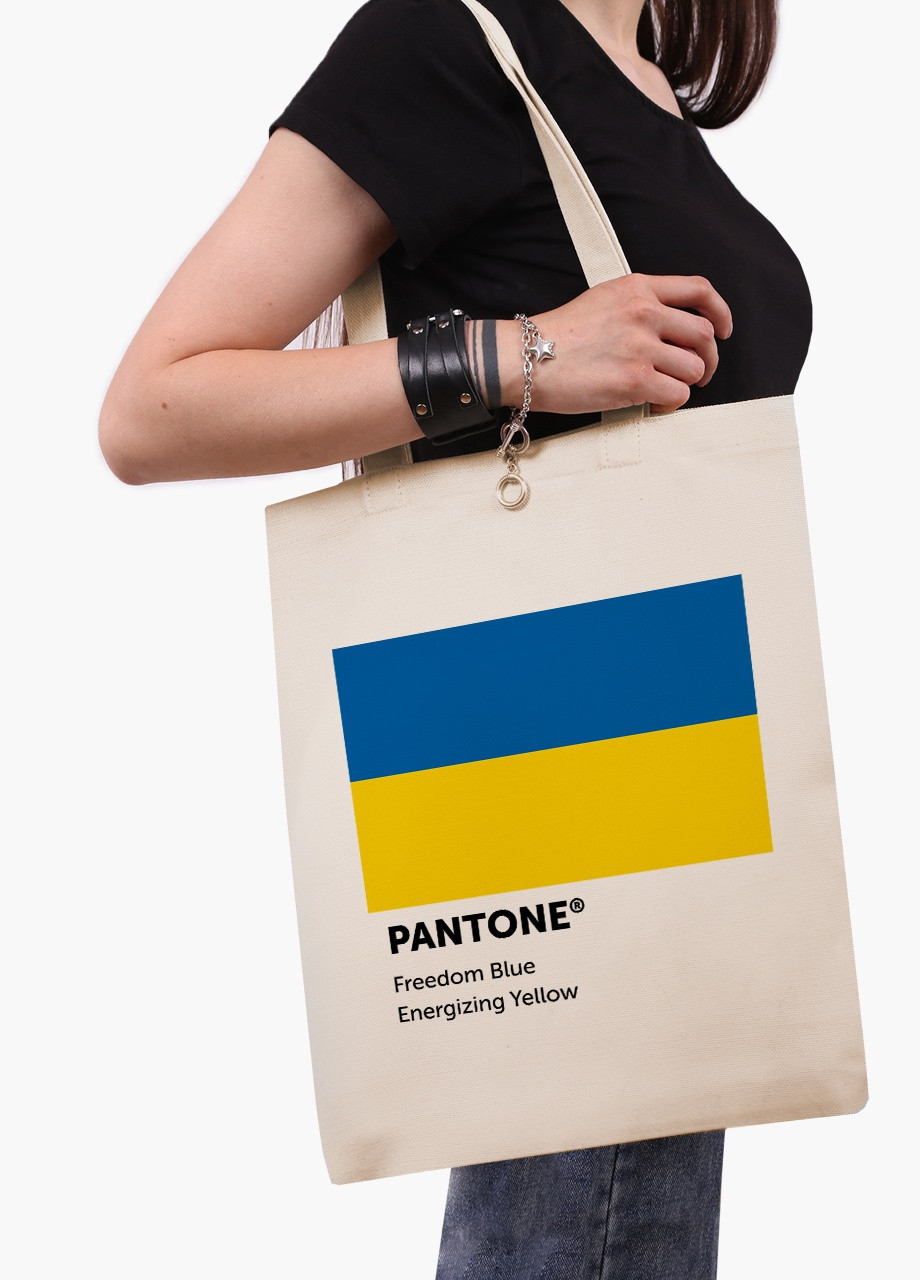 Эко сумка Украина Пантон (9227-3758-6) бежевая с широким дном MobiPrint (253110107)