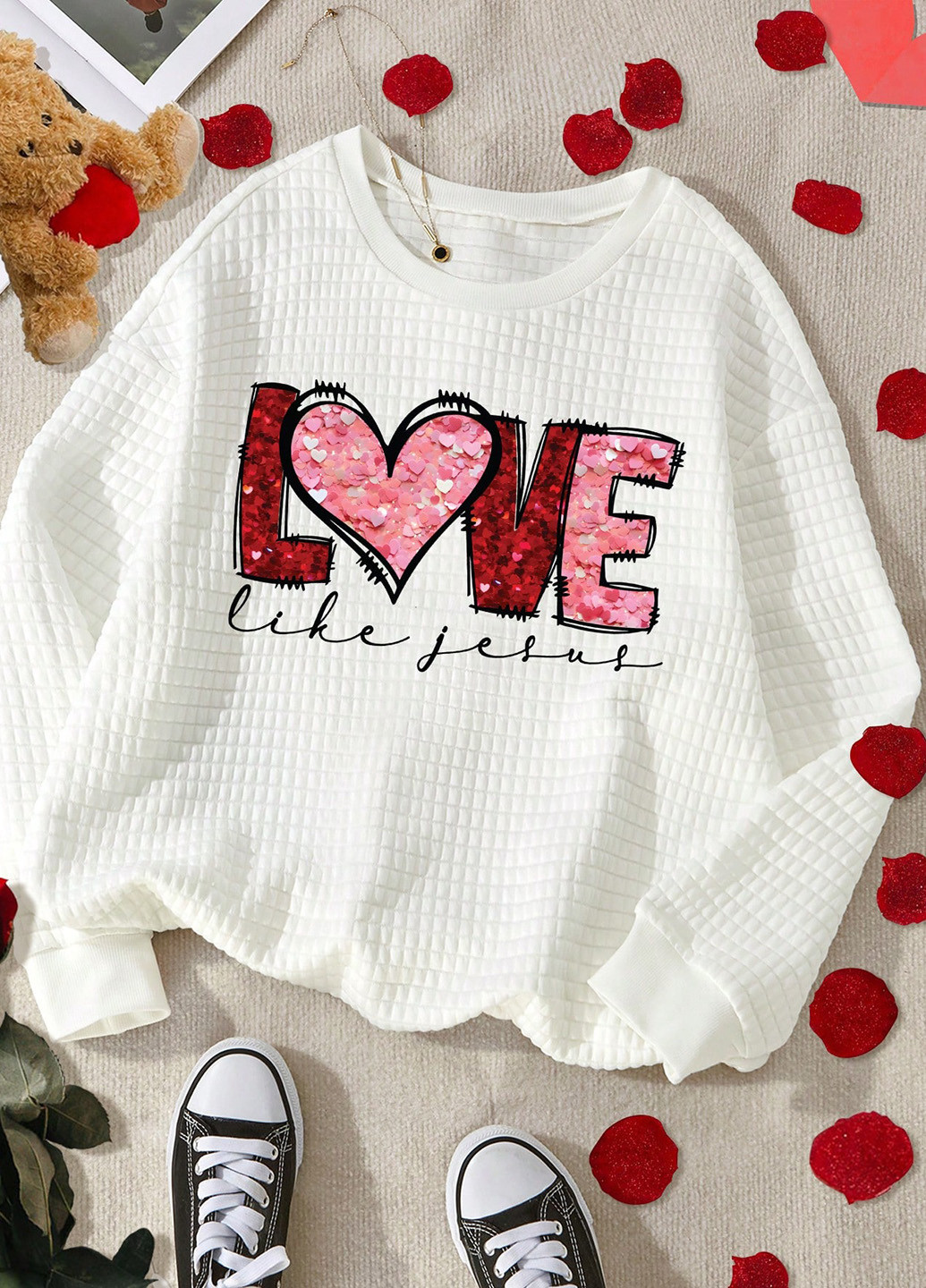 Белый свитшот SHEIN надпись без декора (342067996)