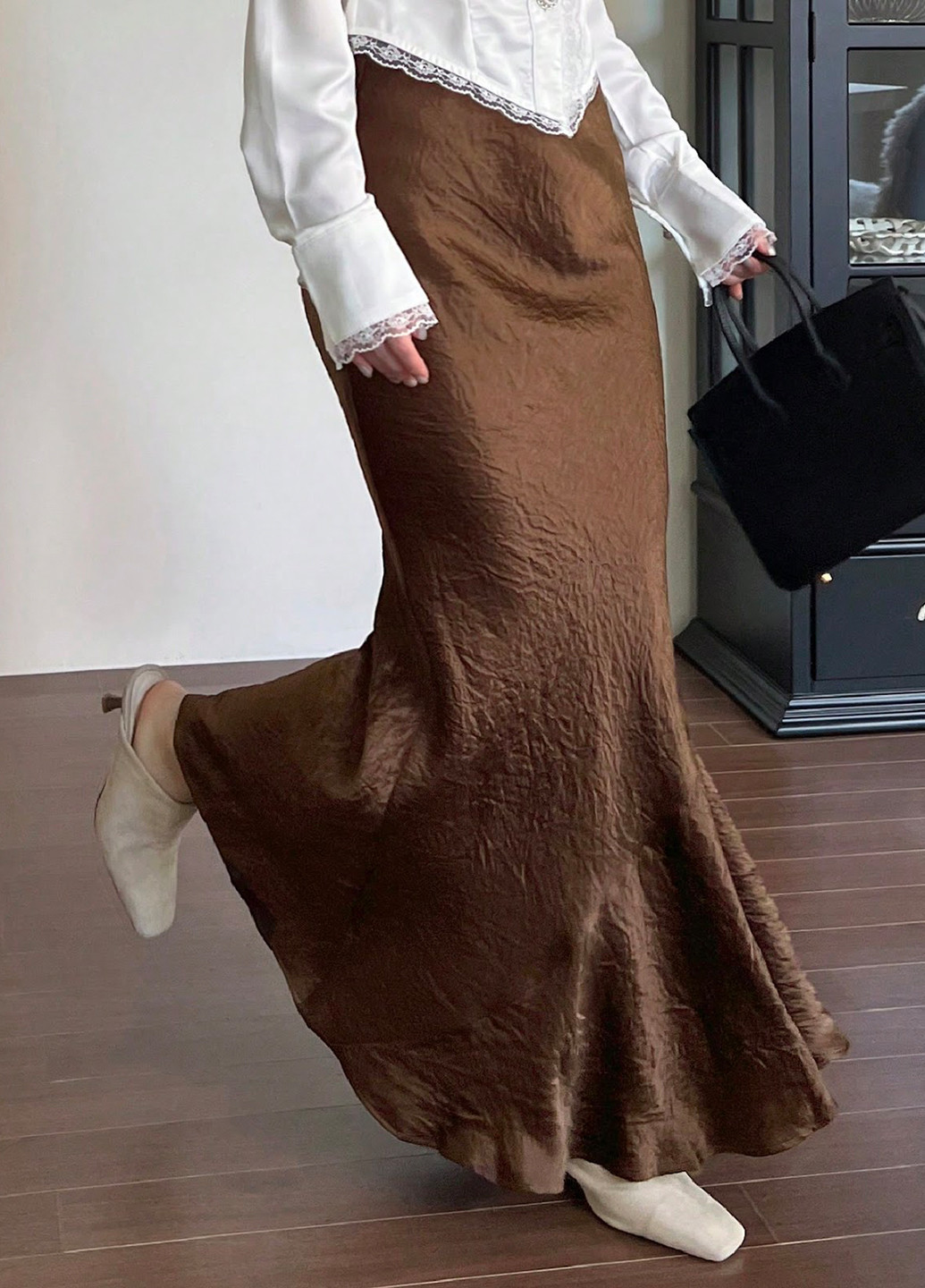 Коричневая кэжуал однотонная юбка SHEIN годе