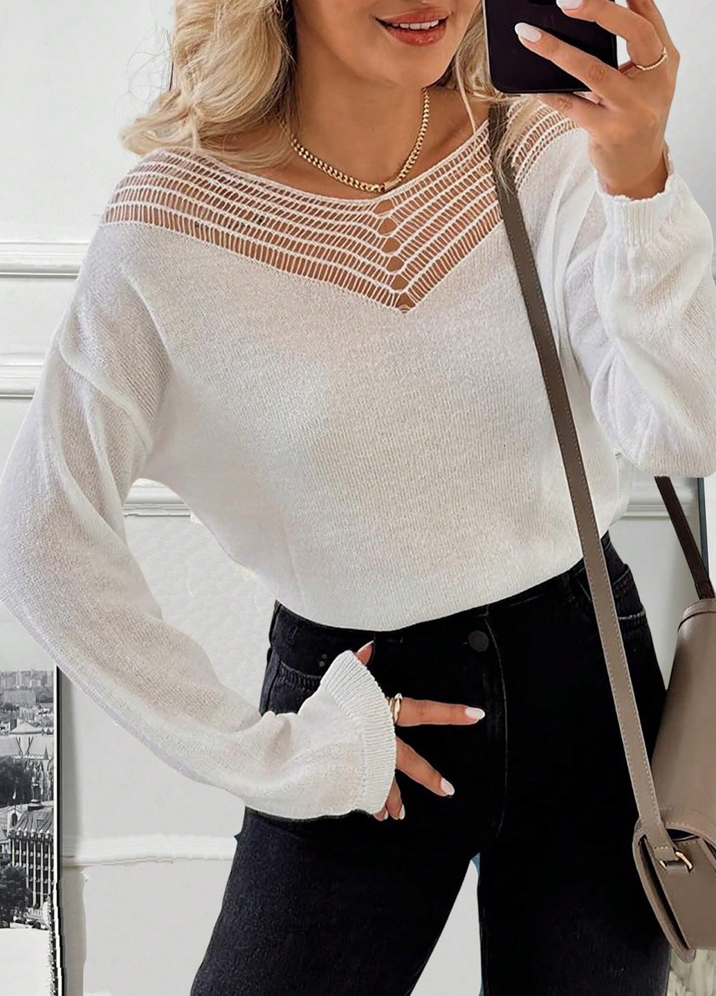 Белый демисезонный пуловер пуловер SHEIN