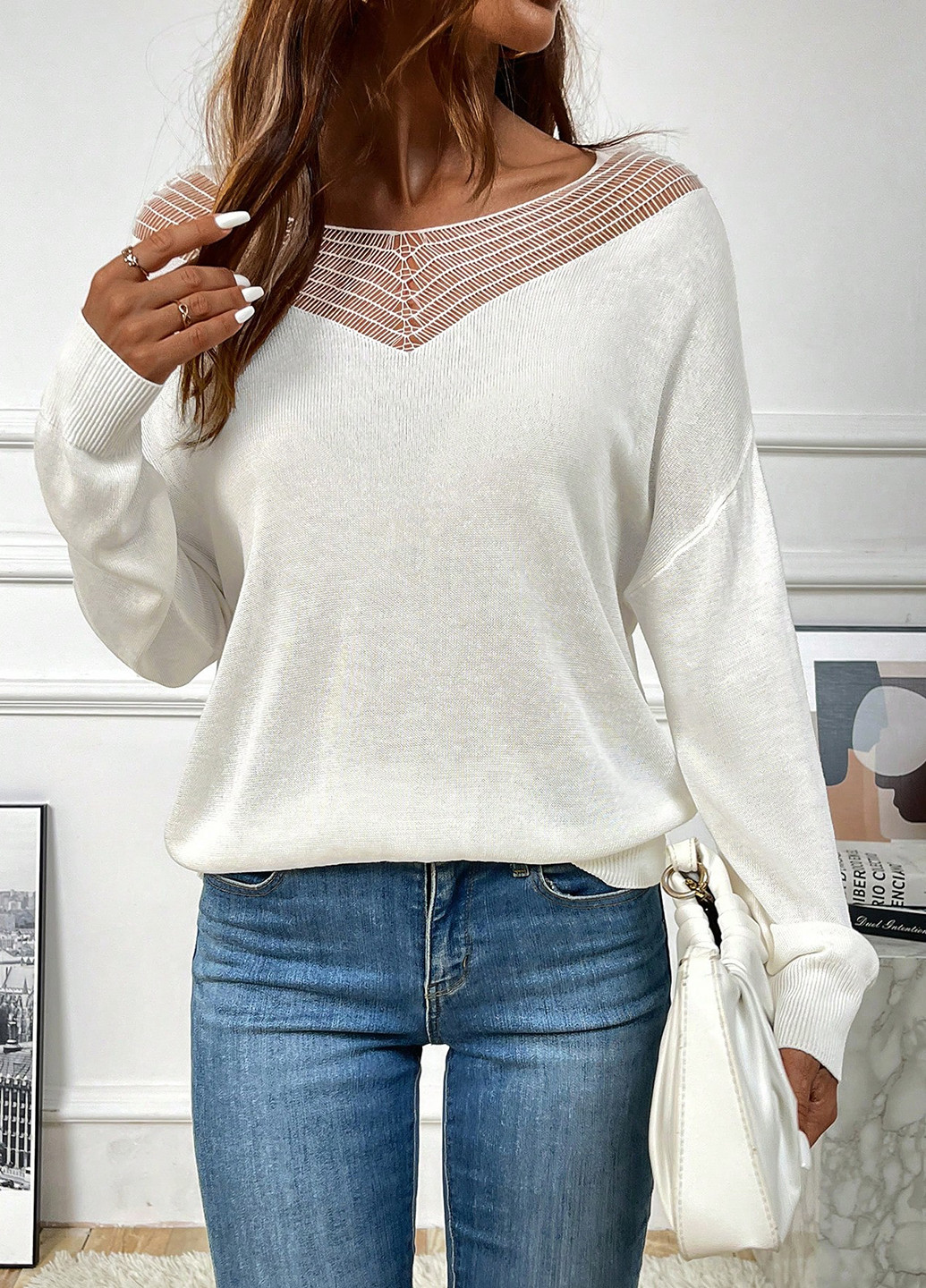 Белый демисезонный пуловер пуловер SHEIN