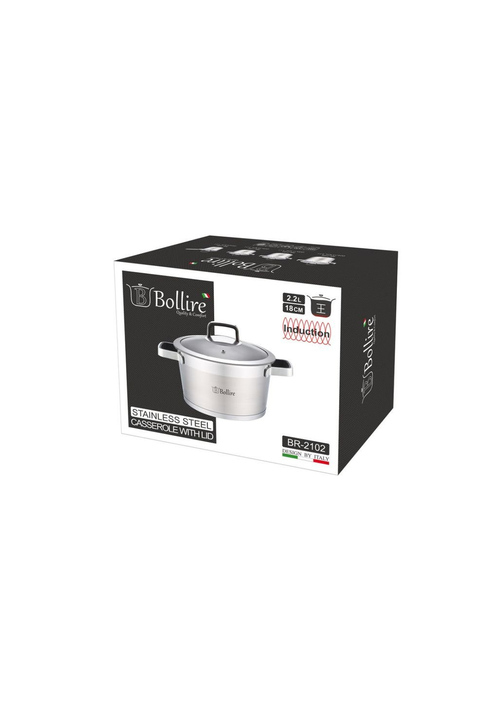 Кастрюля с крышкой BR-2102 2,2 л 18х10,5 см Bollire (253627622)