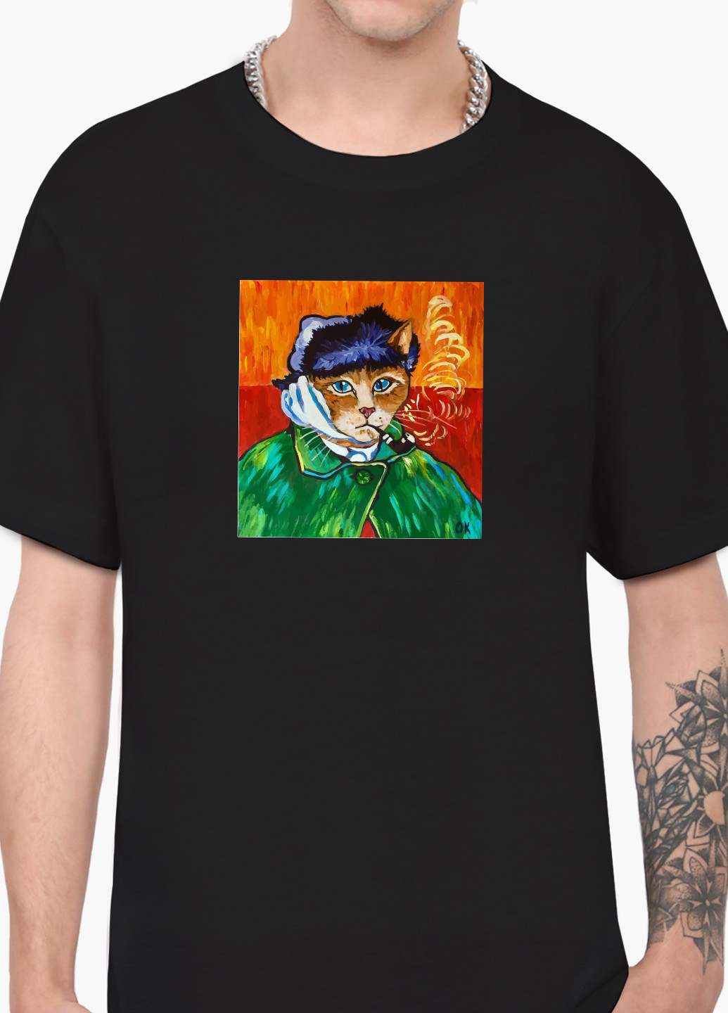 Черная футболка мужская кот винсент ван гог (vincent van gogh cat) (9223-2958-1) MobiPrint