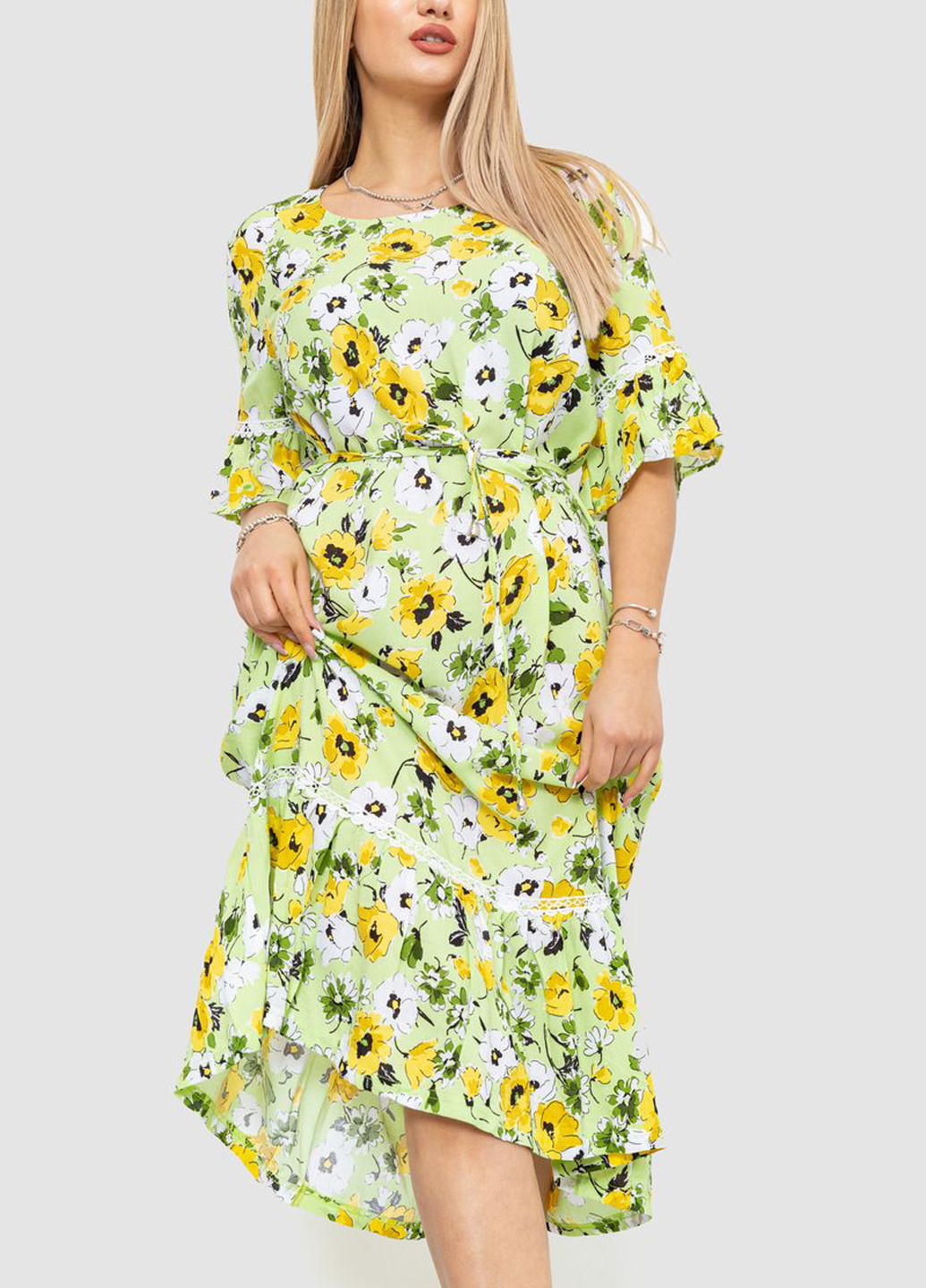 Салатовое кэжуал платье клеш Ager с цветочным принтом