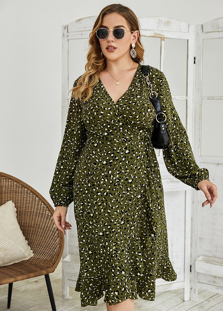 Зелена кежуал плаття жіноче з леопардовим принтом socialite, зелений Berni Fashion PLUS леопардовий