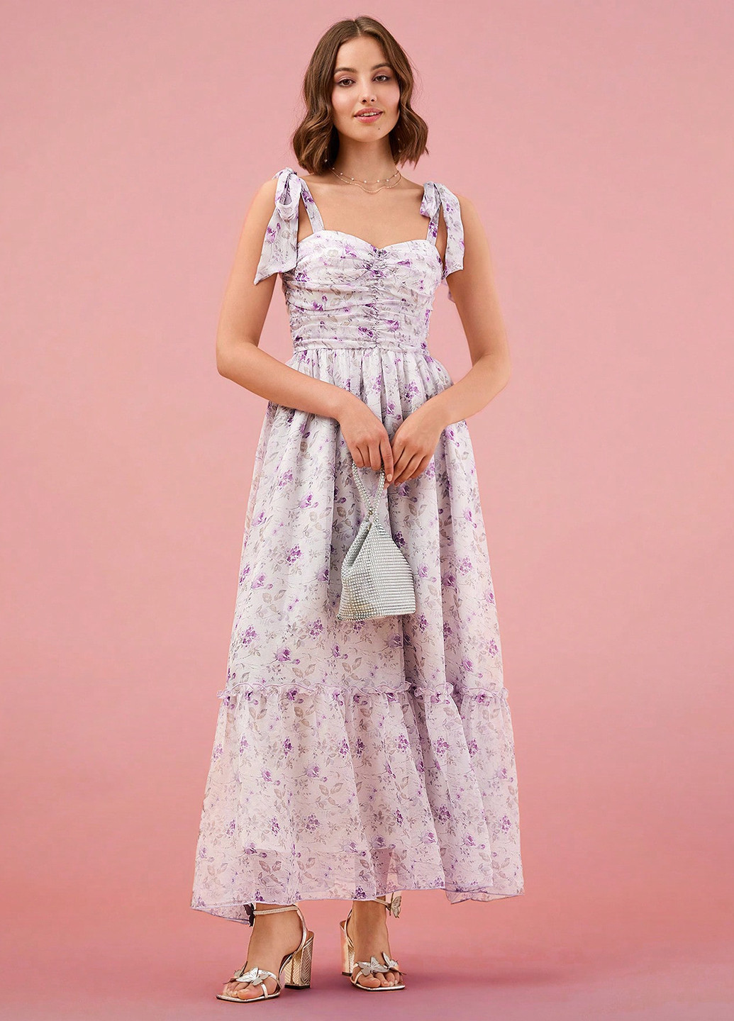 Лиловое кэжуал платье SHEIN с цветочным принтом