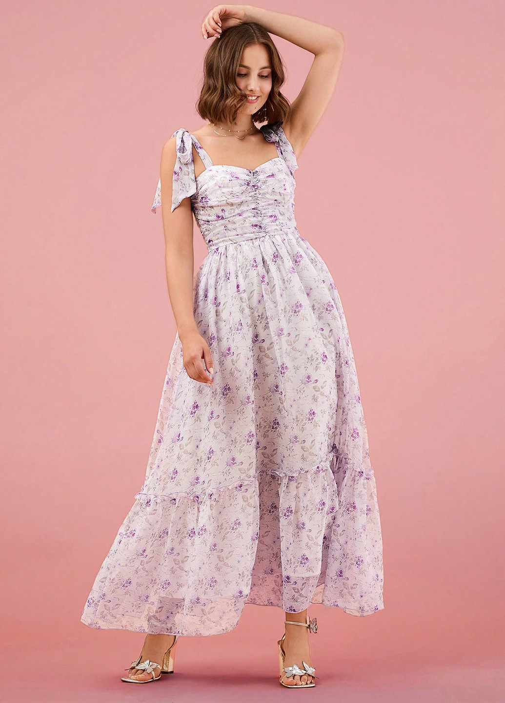 Лиловое кэжуал платье SHEIN с цветочным принтом