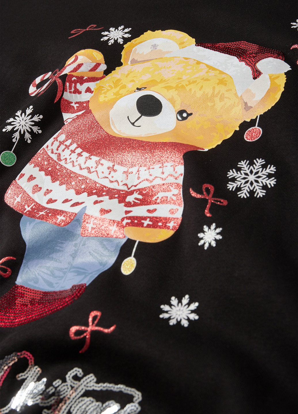 C&A свитшот новогодний черный кэжуал хлопок, трикотаж с начесом