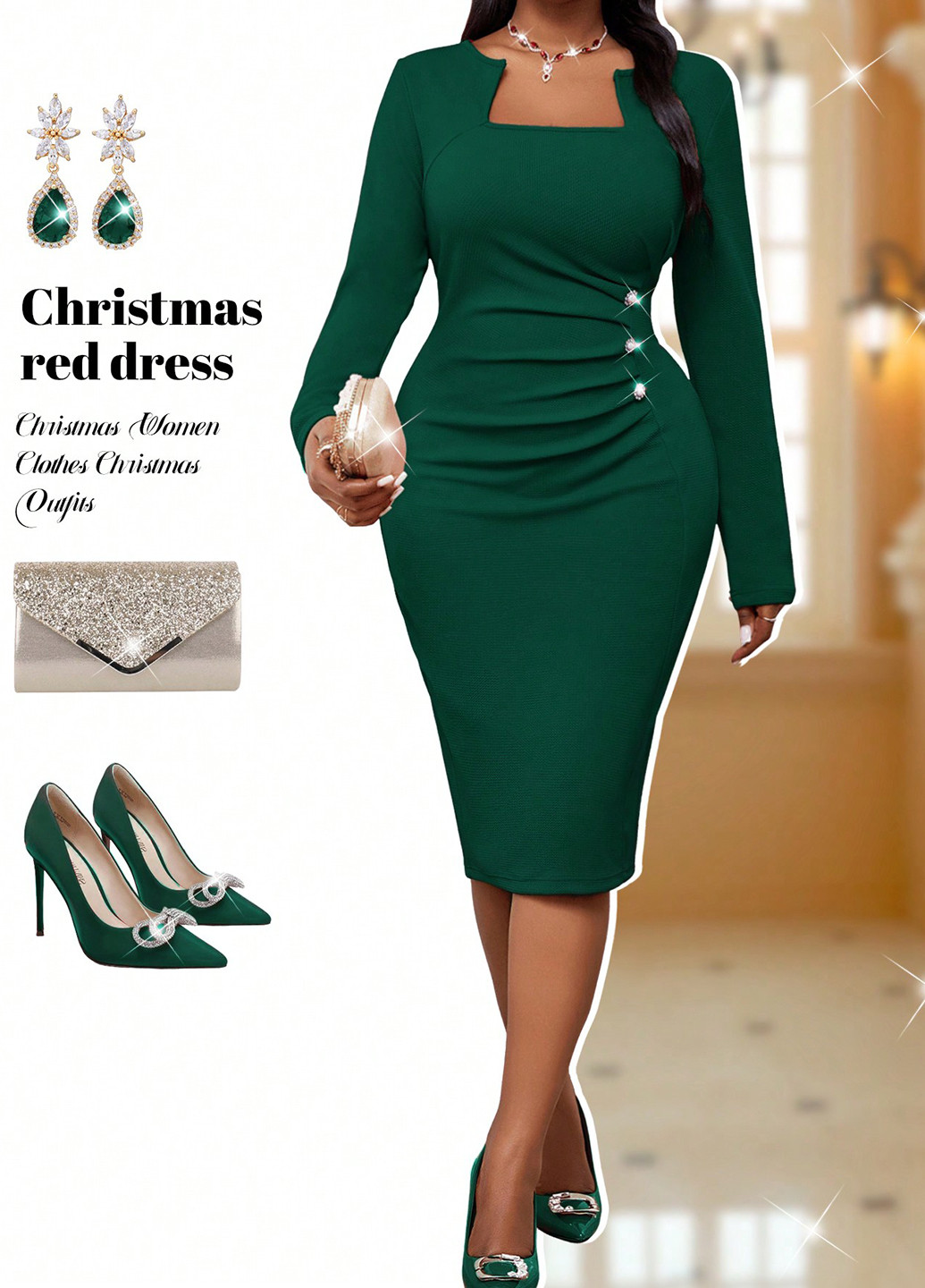 Смарагдова кежуал сукня футляр SHEIN однотонна