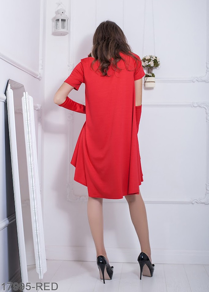 Красное кэжуал эффектное свободное платье из французского трикотажа с митенками vivien красный Podium однотонное