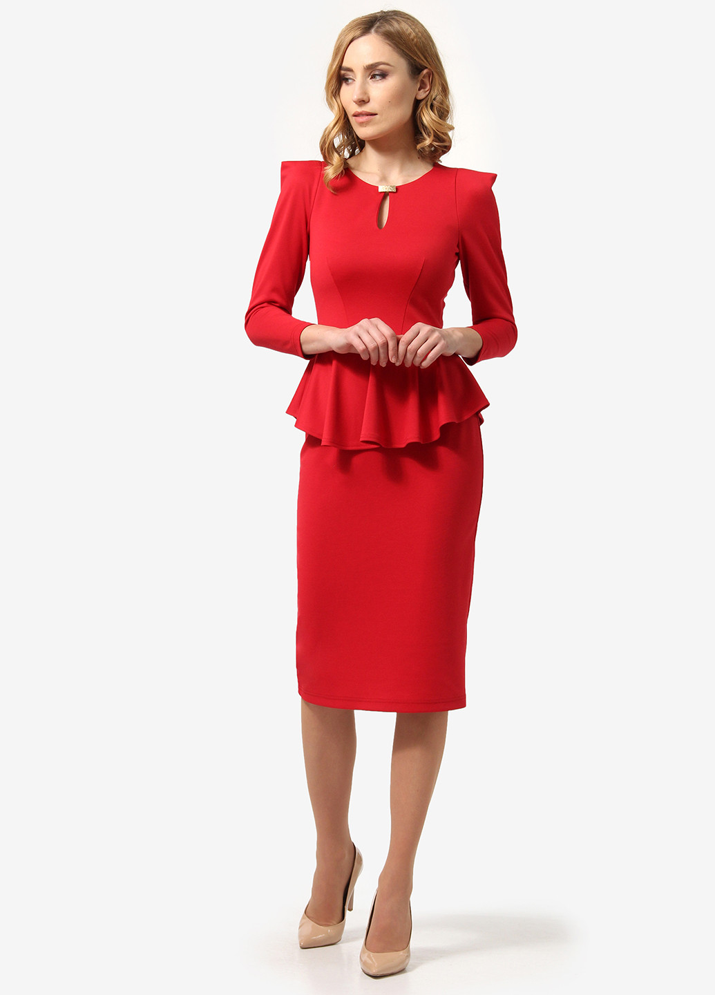 Красное кэжуал платье с баской Lada Lucci однотонное